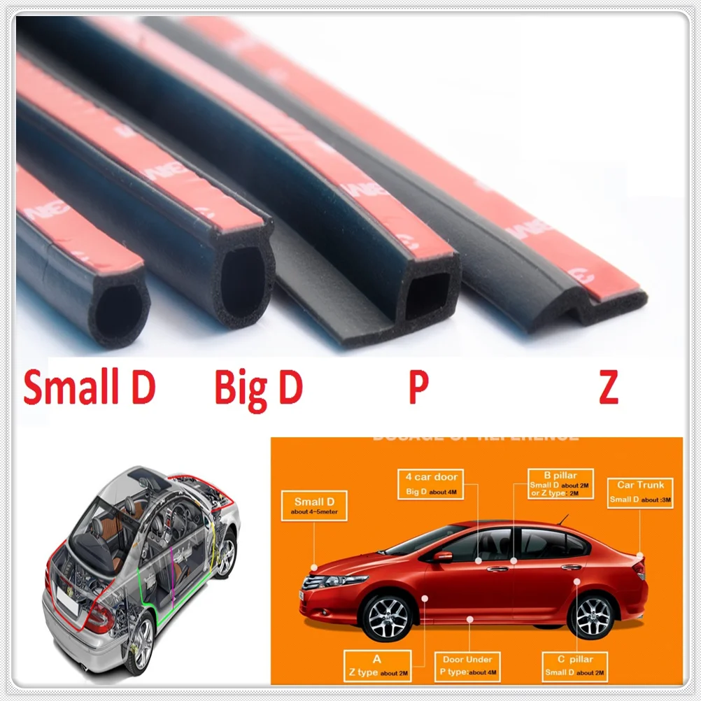

D Z P B Type Car Rubber Seal Insulation Edge Door Sealing Strip for Audi A4 Avant A4 Cabriolet A6L A8L TT TTS Any Cars