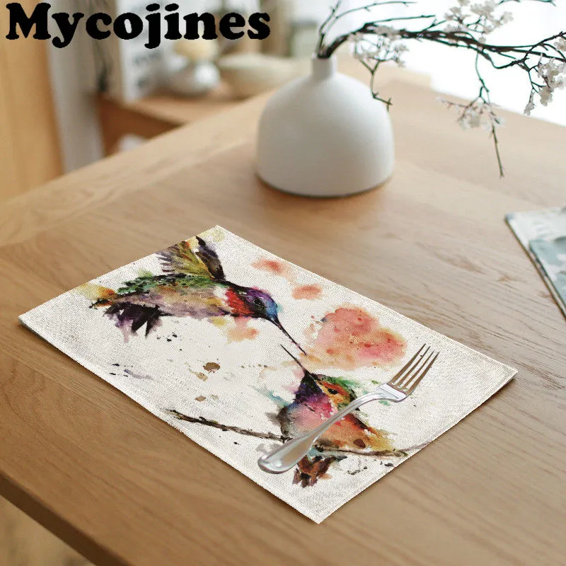 

High Quality 42x32cm Tablecloth Hummingbird Blue Flower Napkin Towel Mat Tea Coffee Table Kitchen Wedding Decoration Western Mat