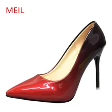 Size 33-48 Black Gradient Color 10/7CM Women Pumps Sexy Pointed Toe Ladies Stiletto High Heels Patent Leather Women Party Shoes craylorvans top quality black nude gradient color 12 10 8cm women pumps pointed toe high heels patent leather women party shoes