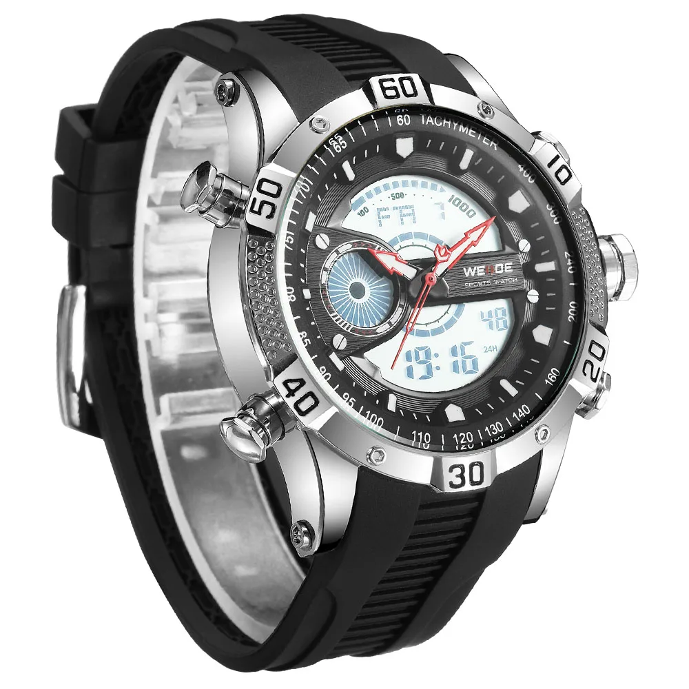 WEIDE Luxury Genuine Analog Watch Sport Men Digital Silicone strap Quartz Watches Waterproof Army Alarm Clock Steampunk Saat