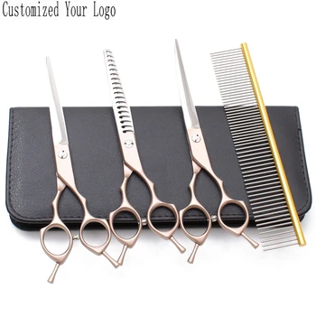 

Suit 7" JP 440C U4Pcs Customize Logo Dog Grooming Scissors Straight Shears Thinning Scissors UP Curved Shears Pet Scissors C3009