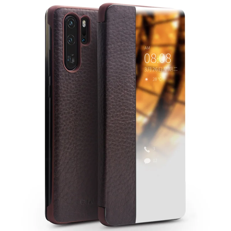 QIALINO Роскошные Натуральная кожа флип чехол телефона для huawei P30 ручной работы чехол с окошком для huawei P30 Pro 6,47 дюйма - Цвет: P30 Pro Brown
