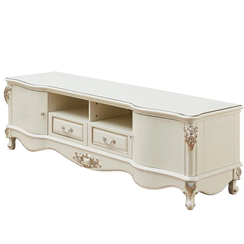 European style luxury TV Stand set White Living Room Furniture Solid Wood wine Cabinet
