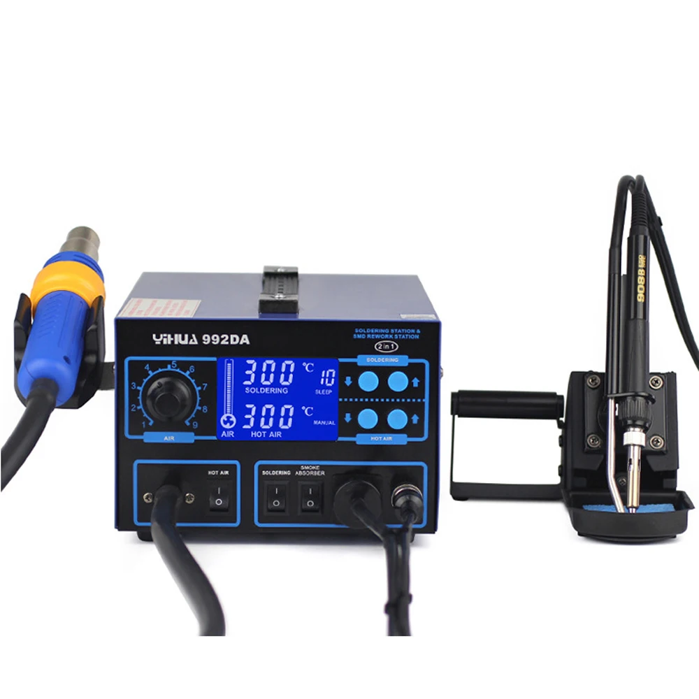 YIHUA 992DA 3 в 1 220 В/110 В горячий воздух паяльная станция ЖК-дисплей цифровой дисплей Тепловая пушка с сном для курения припоя