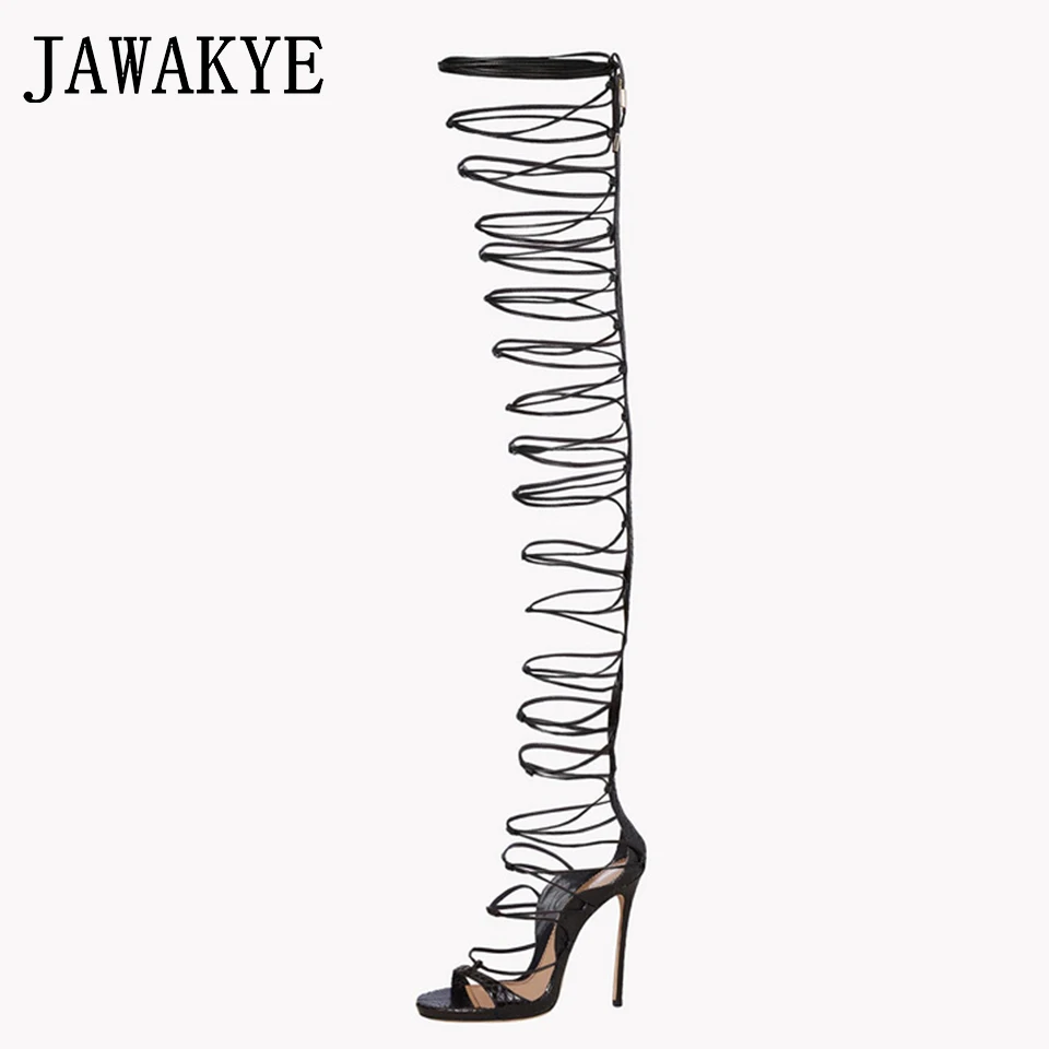 JAWAKYE Sexy Brand Summer Shoes Hollowed out Strappy Gladiator Sandals Women Fashion Lace up Party thigh high boots for women цена JAWAKYE Sexy Brand Summer Shoes Hollowed out Strappy Gladiator Sandals Women Fashion Lace up Party thigh high boots for women цены онлайн
