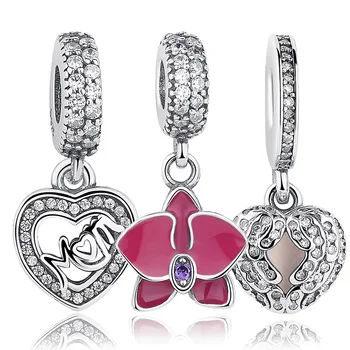 Original 925 Sterling Silver Radiant Orchid Snowflake MOM Daisy Pendant Beads Fit BME Charm Bracelet Jewelry Accessories