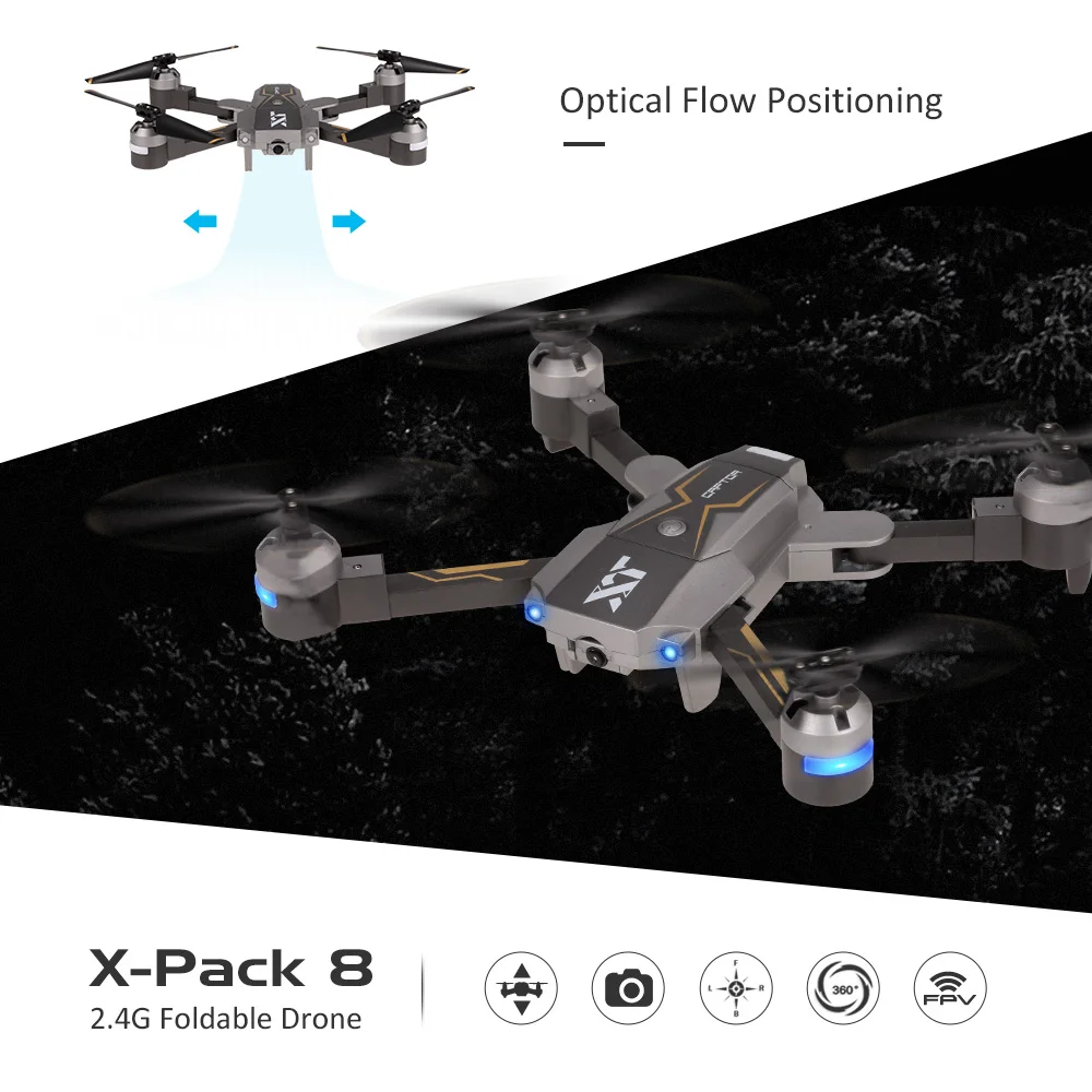 

Attop X-Pack 8 2.0MP Camera Wifi FPV Foldable Drone Altitude Hold Optical Flow Positioning Quadcopter RC Toy Gift