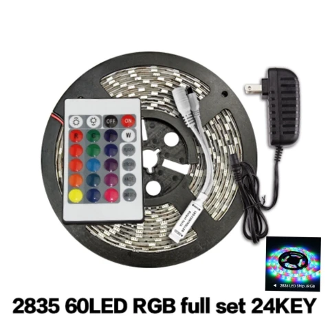 Светодиодный светильник 12 В постоянного тока, гибкая Диодная лента, RGB SMD 2835 5050, 44Key, полный комплект, водонепроницаемый, 5 м, 10 м, 15 м, светильник ing - Испускаемый цвет: 2835 RGB set 24KEY