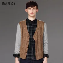 Markless вязаный мужской свитер с v-образным вырезом зима хлопок свитер Slim Fit кардиганы с v-образным вырезом pull homme sueter hombre