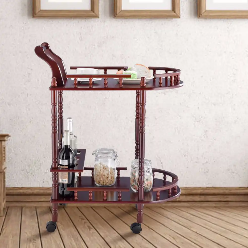 Giantex Kitchen Serving Bar Cart Trolley Wood 2 Tier Rolling Wine Cart Trolley Wood 2 Tier Rolling Wine
