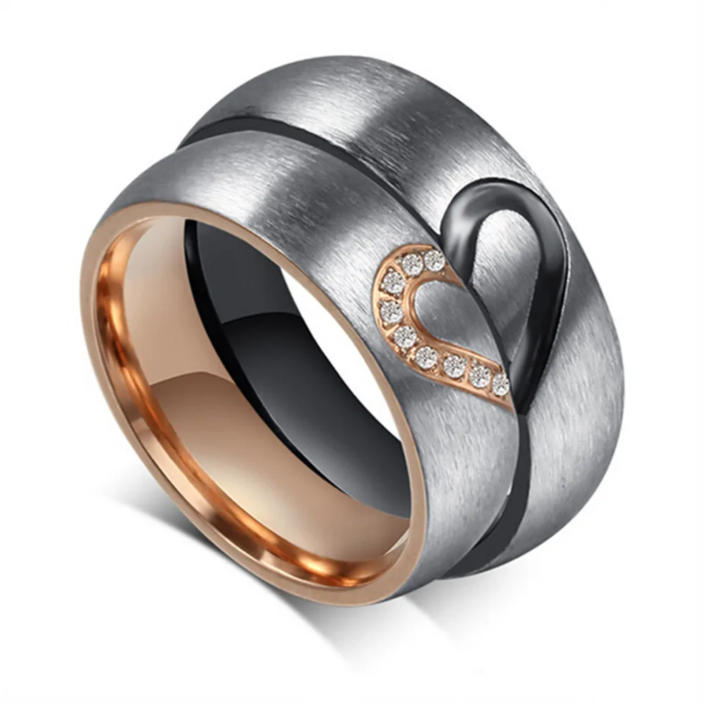 Lovers Matching Heart 316L Stainless Steel Wedding  Rings  