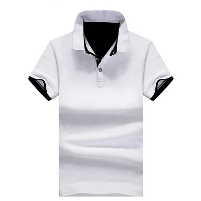 Мужские рубашки поло, лето, одноцветные хлопковые облегающие топы, дышащие повседневные рубашки с коротким рукавом, мужские рубашки поло с отложным воротником - Цвет: White Black