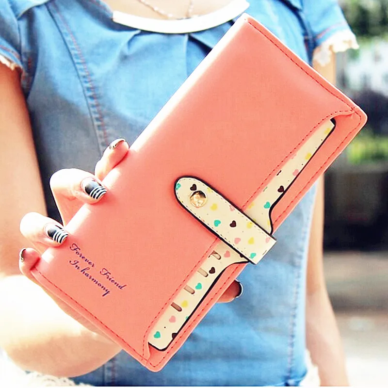 2016 New Women Wallets Color Block Dot Bow Women's Long Design Female Magic purse wallet women carteira portefeuille femme