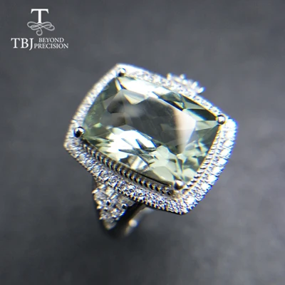 TBJ, большая подушка, 12ct, натуральный зеленый аметист, кварц, драгоценный камень, ювелирный набор, подвеска, кольцо, серебро 925 пробы, классический подарок для женщин - Цвет камня: ring