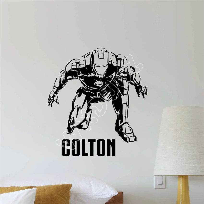 WXDUUZ Personalized Iron Man Wall Decal Avengers Superhero Vinyl Sticker Art Poster Wall Sticker