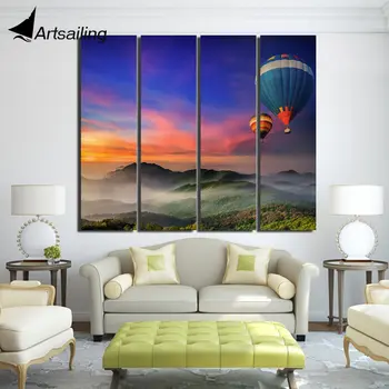 

4 piece canvas landscape mountain sunset parachute posters and prints wall decorations living room decor Free shipping/up-1321D