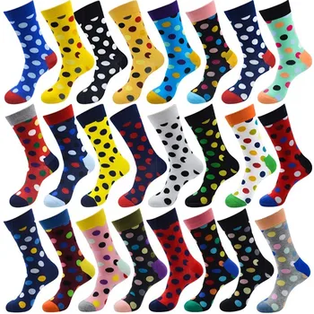 

PEONFLY 2020 New Arrived Happy Socks Men Colorful Dot Design Combed Cotton Socks Leisure Socks Funny Gift Happiness
