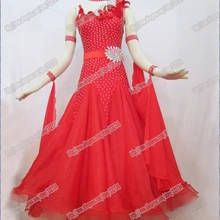 Пересекающимися мигающими звездами Красное Бальное Платье, для вальса Танго бальных танцев платье для танцев, бальное платье из гладкой ткани, стандартный бальный зал платье девочек B-0093
