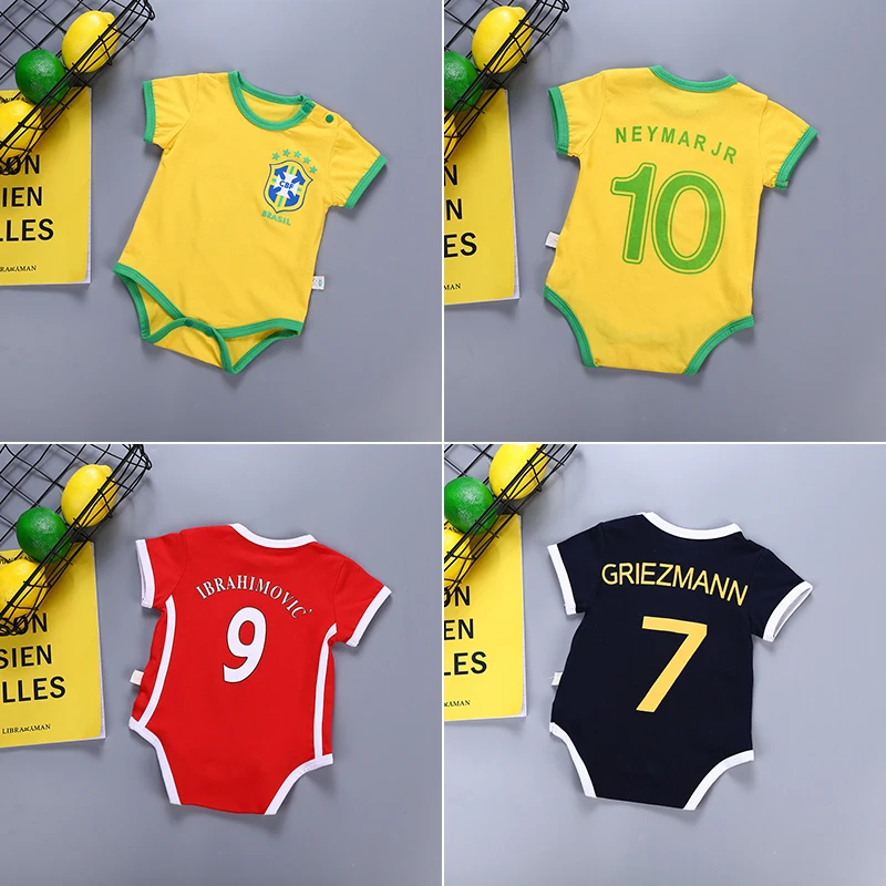 

Newborn Kids Baby Summer Rompers Sports Football world cup Baby boy Girls Short Sleeve Clothes Cotton Jumpsuit Brazil fernch