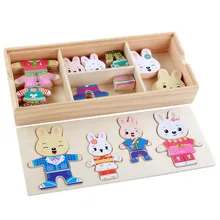 Wooden Puzzle Set Baby Educational Toys Bear Rabbit Changing Clothes Puzzles Kids Children’s Wooden Toy