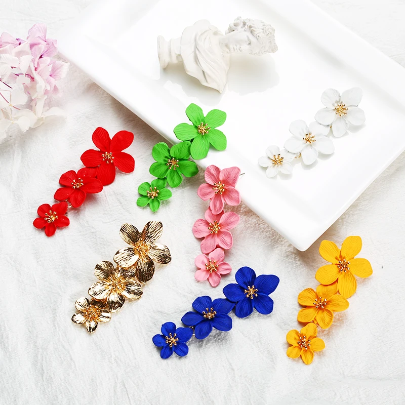 

Fashion women's earrings 2019 large flower floral summer statement earrings long earings Trendy Party Jewelry
