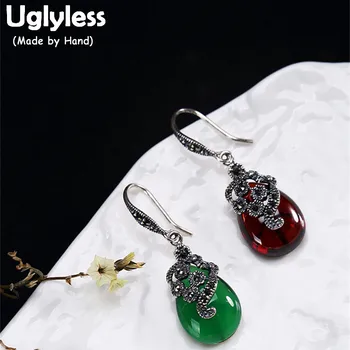 

Uglyless S 925 Sterling Silver Nature Chalcedony Women Dress Earrings Marcasite Ethnic Floral Brincos Vintage Thai Silver Bijoux