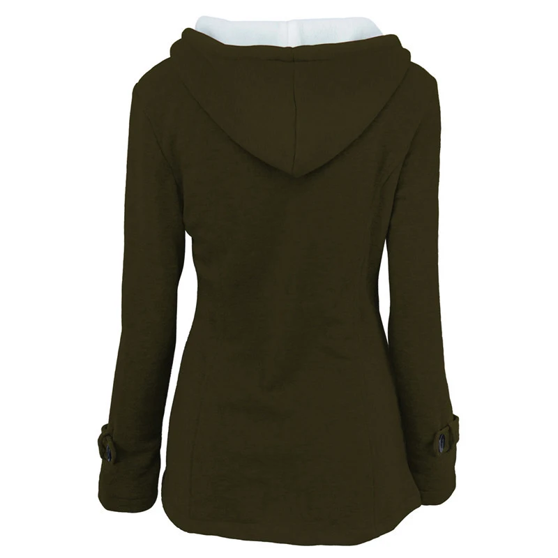 New Women Hooded Ox Horn Button Long Sleeve Coat Outwear Ladies Warm Jacket Tops