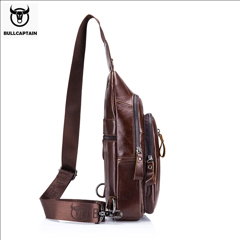 BULLCAPTAIN الأزياء جلد طبيعي Crossbody أكياس الرجال العلامة التجارية صغيرة الذكور حقيبة كتف عارضة الرجال الموسيقى الصدر أكياس حقيبة ساعي