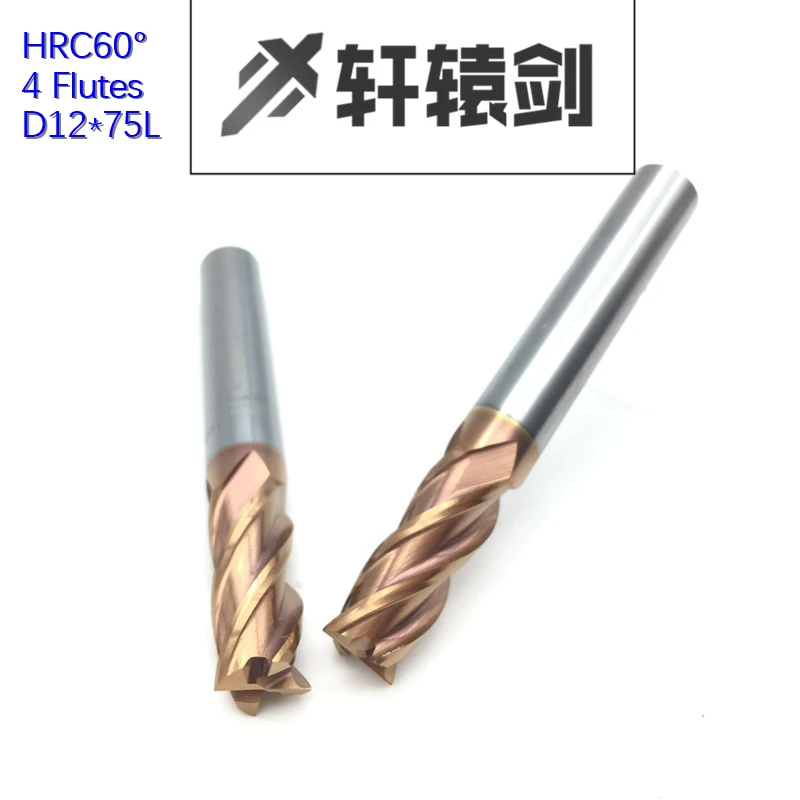 

HRC60 4 flute D12-75L 1PCS Solid carbide flattened end mills with straight Slim