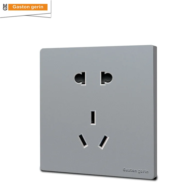 

Universal Wall Switch Socket Outlet Panel 5 Holes Switches Outlet 10A 110V 220V 250V Electric Power Socket Panel 86*86 Sliver