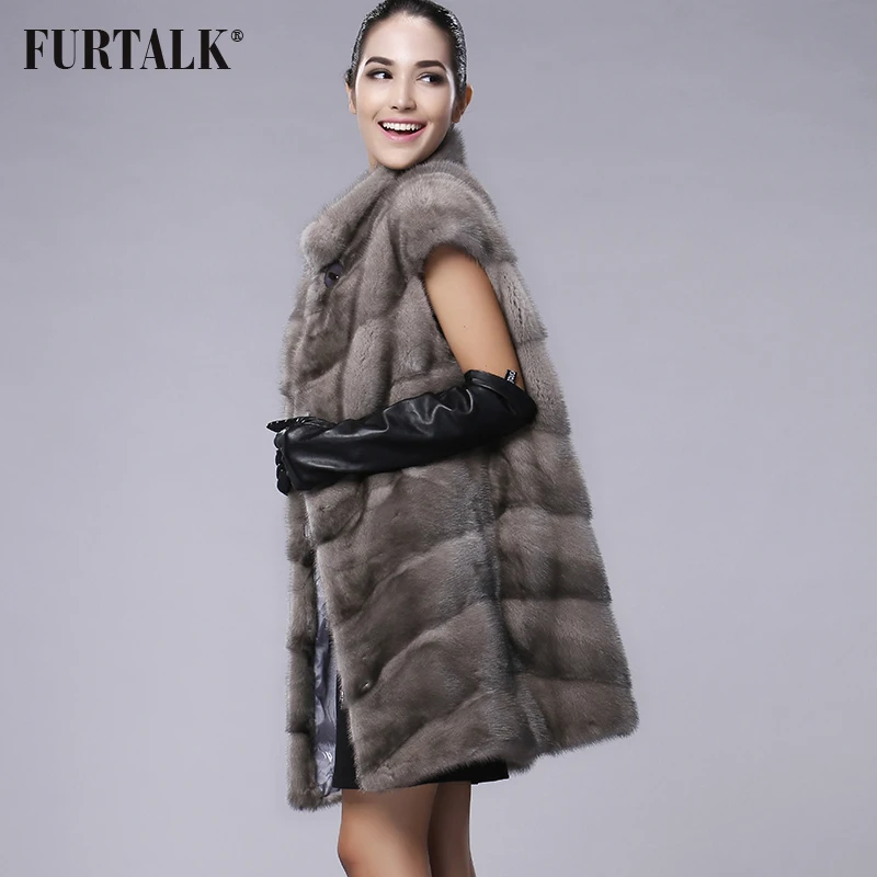 FURTALK 100% Настоящее Жилетка Норки Длинные Зимы Женщин Меховой Жилет Высокое
