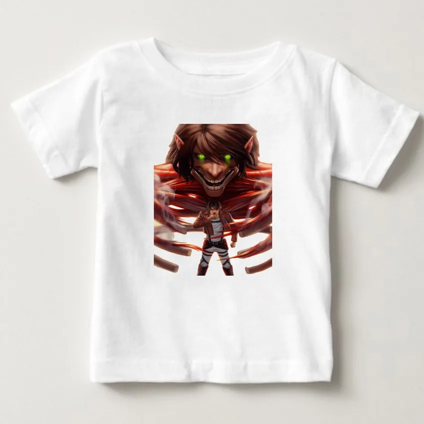 Футболки с короткими рукавами «Attack on Titan» Детская От 3 до 8 лет, потрясающая футболка с круглым вырезом из хлопка для маленьких мальчиков и девочек - Цвет: White childreT-shirt