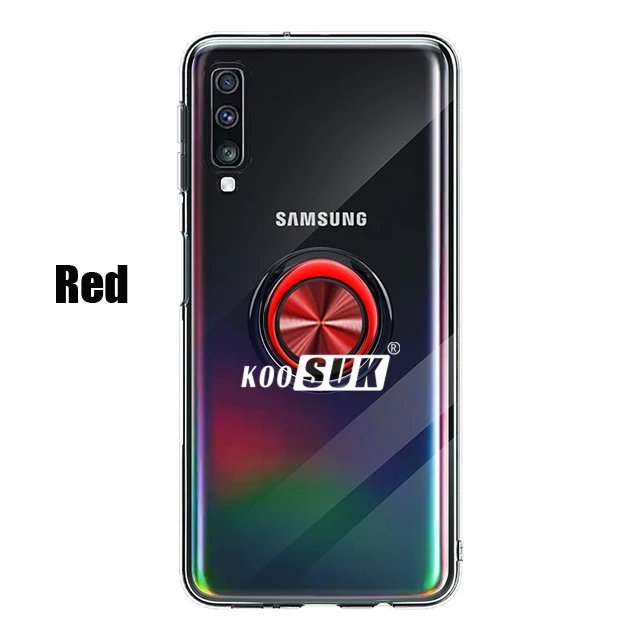Мягкий прозрачный чехол для samsung Galaxy A10 A20 A30 A40 A50 A70 A50S A30S A80 кольцо держатель задняя крышка прозрачный чехол для телефона - Цвет: Красный