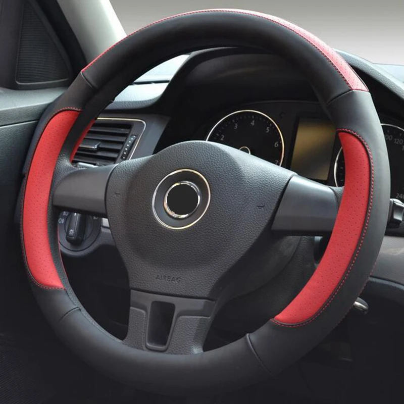 Чехол на руль из кожи для VW GoL Polo Ford Mazda Kia Hyundai 35/36/37/38/39/40 см|Чехлы руль| |