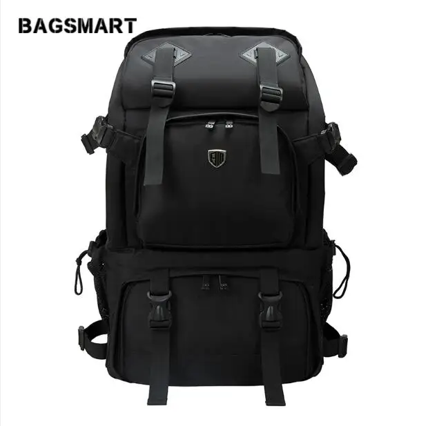 BAGSMART Противоугонный профессиональный рюкзак для SLR/DSLR камер и 1" MacBook Pro с водонепроницаемым дождевиком, черный - Цвет: Черный