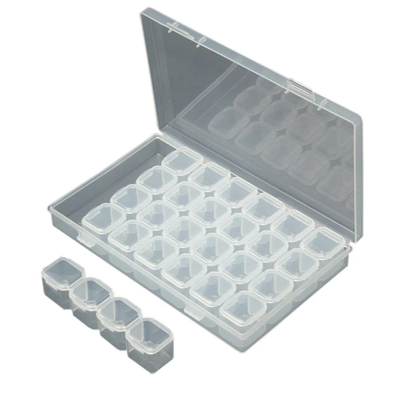 

28 Slots Nail Art Decorations Storage Box Rhinestone Nails Tips Sequin Drilling Organizer Case Transparent Craft Bead Empty Box