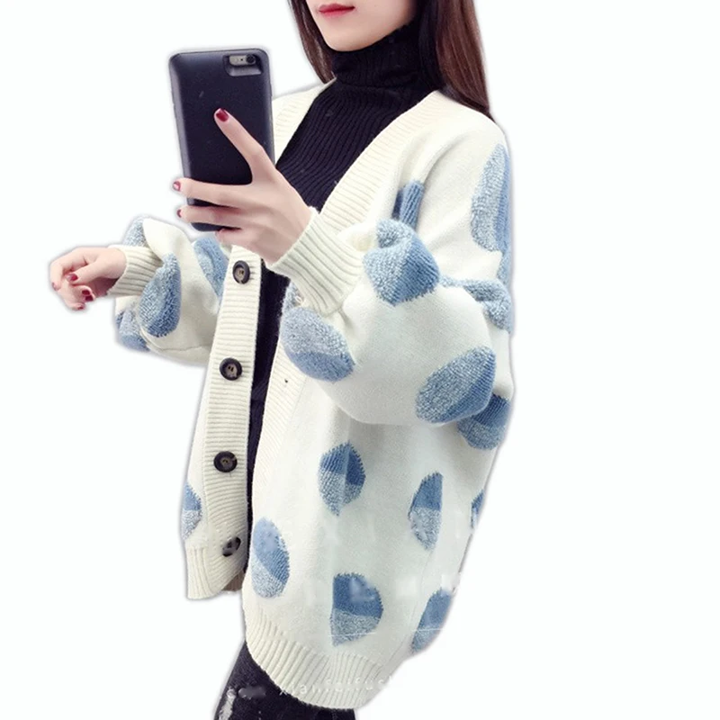 

Women Knitted Cardigan Coat Autumn Winter 2019 Casual V-Neck Long Sleeve Crochet Knit Sweater Coat Female Tops Wool Sweater