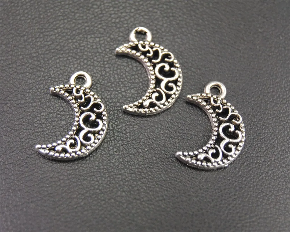 

15pcs Antique Sliver Hollow Out Mini Moon Charm Accessories For Jewelry Making 12X18mm A1964