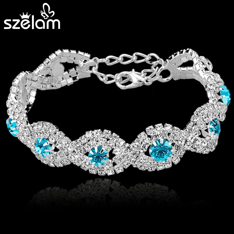 

Szelam Wedding Accessories Silver Plated Bracelets Fashion Jewelry Rhinestone Bracelet Bangle Chain Bracelet For Women SBR140169