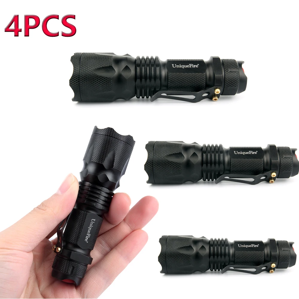 

UniqueFire LED Flashlight, Super Bright 3 Mode Tactical Flashlight, Best Tools For Hiking, Hunting, Fishing (4 Pack)