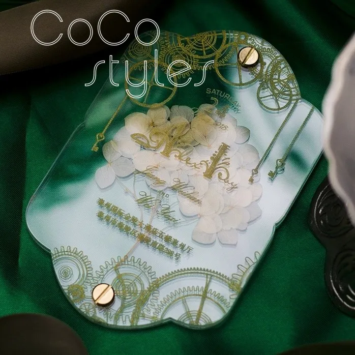  Cocostyles personalized creative white foreverflower acrylic invitation card with engraving for Mec - 32869560134