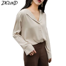Винтажная женская шифоновая блузка на пуговицах с отворотом, рубашки с длинным рукавом для девушек, офисная работа, элегантная женская блузка высокого качества