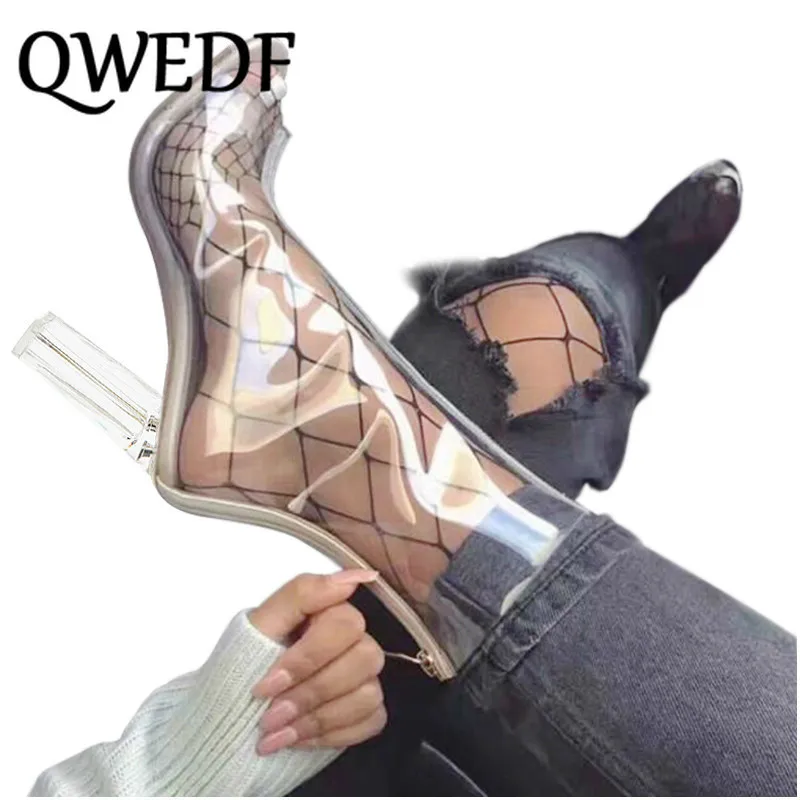 

Women big size boots Sandals Sexy PVC Transparent Peep Toe Kim Shoes Clear Chunky Heels Sandals Mujer Women Boots 11CM A2-74