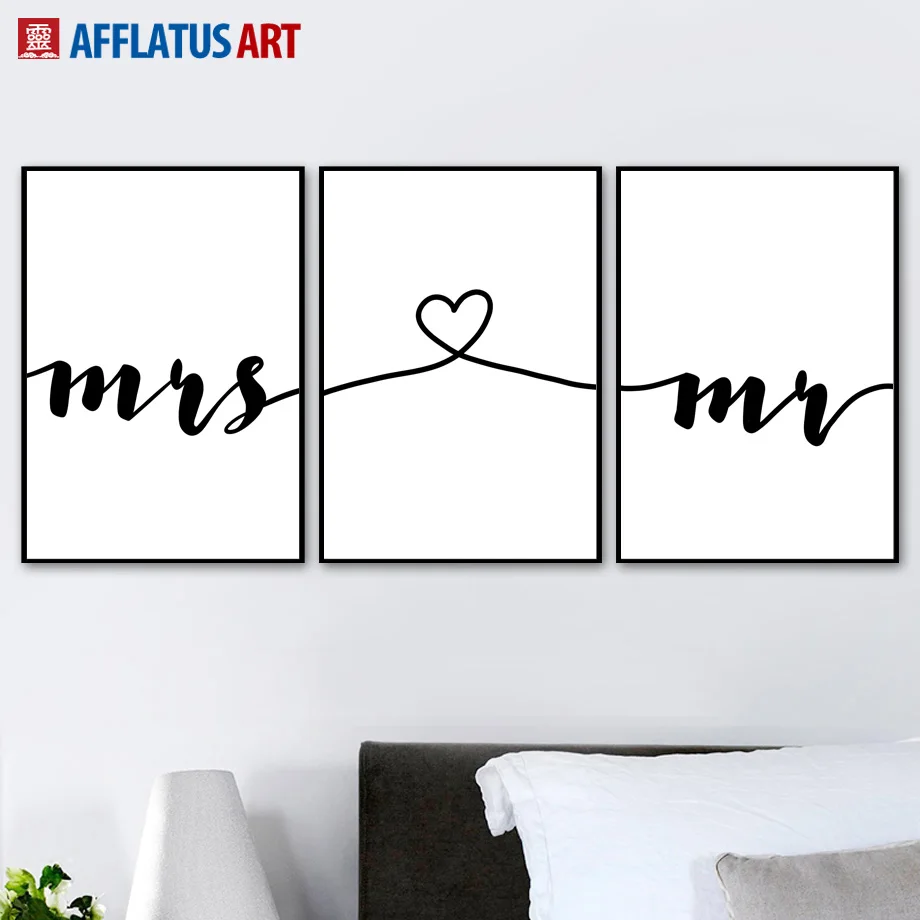 

Mr Mrs Romantic Love Quotes Wall Art Canvas Painting Nordic Posters and prints Wall Pictures For Living Room Home Wedding Decor