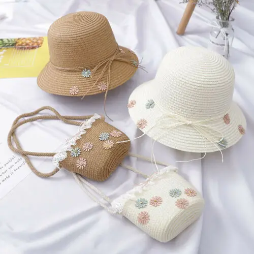 

2019 Sun Hat+Shoulder Straw Bag Handbags Kids Summer Rattan Tote Bag Handmade Woven Beach Bohemia Casual Handbag New Fashion