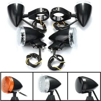 

4pcs Motorcycle LED Turn Signal Light Indicator Lamps Front Rear 41mm Fork Clamp For Harley Davidson Cafe Racer