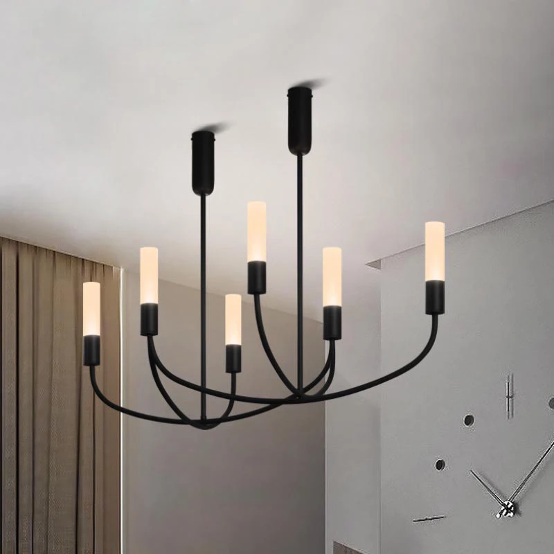 

American Retro Dining room pendant lights Nordic simple living room pendant lamp iron bedroom restaurant led candle hanglamp