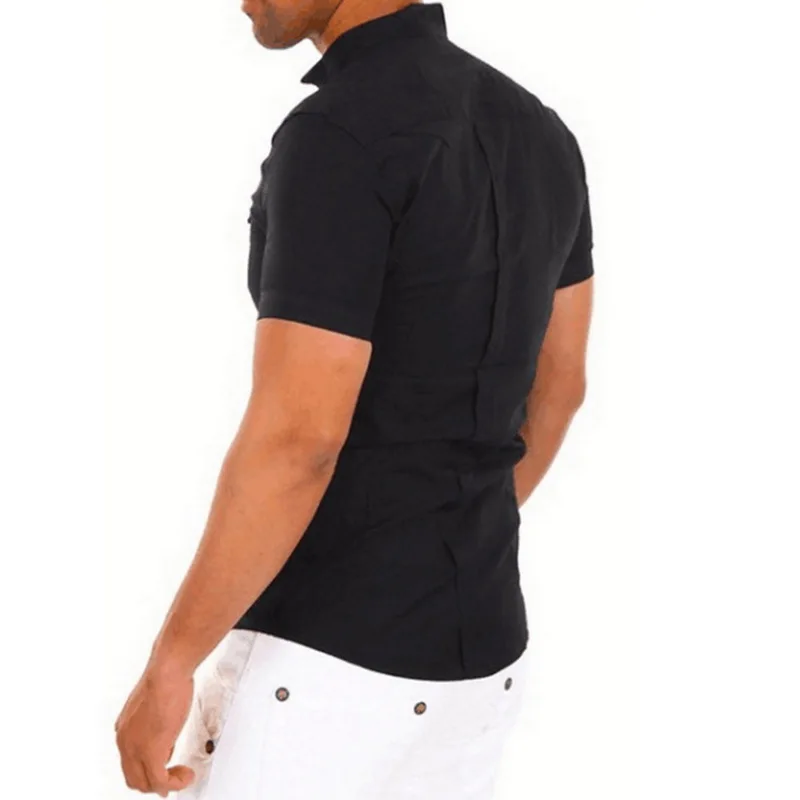 MJARTORIA Новая мужская приталенная рубашка с коротким рукавом, деловая официальная Повседневная рубашка, топы, одноцветные однобортные хлопковые топы, рубашки
