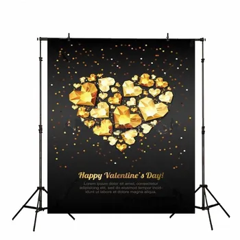 

Happy Valentines Day Gold Diamonds Heart Black wall backdrop Vinyl cloth High quality Computer print party Backgrounds