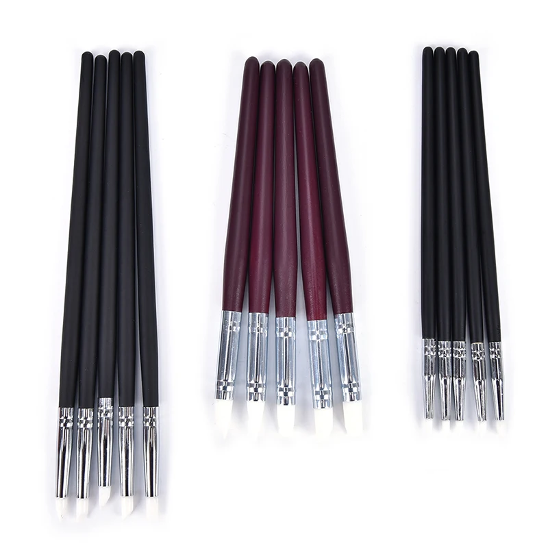5Pcs Carving Emboss Hollow Pottery Sculpture Brush Silicone Nail Art Pen Brush UV Gel Shaping Clay Dotting Polish DIY Tools Set